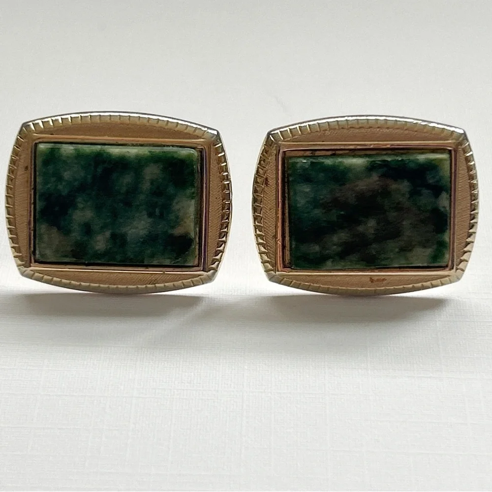 Vintage Jade Cuff Links Bonus Tie Tack